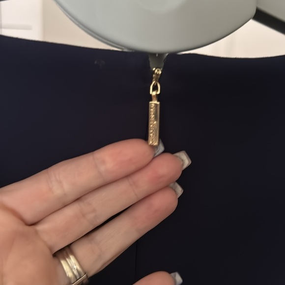 Karl Lagerfeld Paris Women's Navy Blue Tulip Sleeve Crepe Dress - Picture 6 of 8